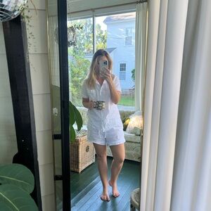 Petite Plume White Cotton Twill Pajama short set